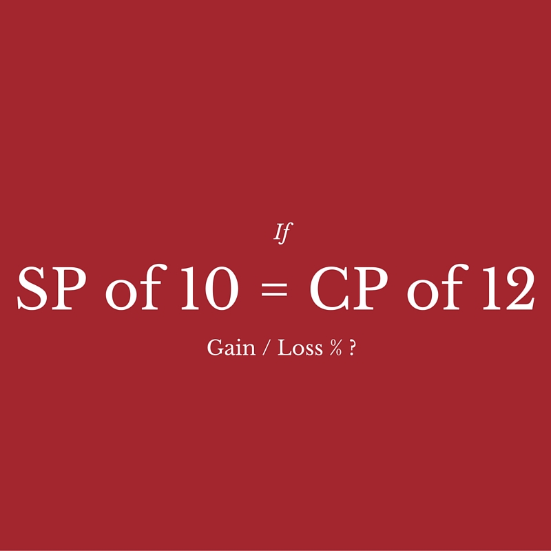 Selling Price of 10 articles is equal to cost price of 12 articles. Find the gain / loss%